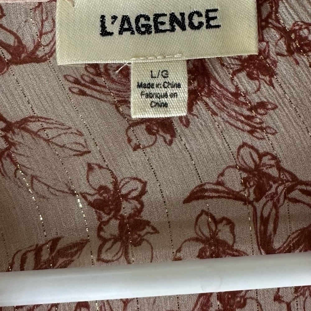 L’AGENCE Nadine Silk Metallic Floral Blouse Red White Size L Luxury - Picture 7 of 9